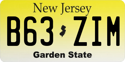 NJ license plate B63ZIM