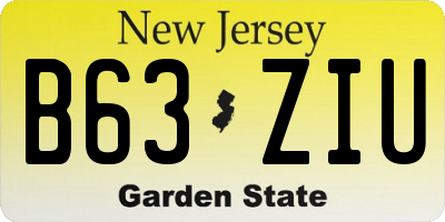 NJ license plate B63ZIU