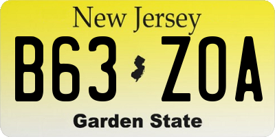 NJ license plate B63ZOA