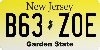 NJ license plate B63ZOE