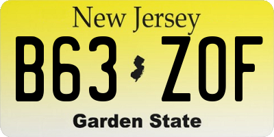 NJ license plate B63ZOF