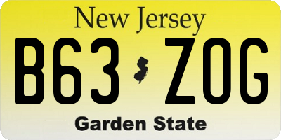 NJ license plate B63ZOG