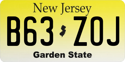 NJ license plate B63ZOJ