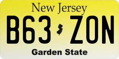 NJ license plate B63ZON