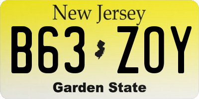 NJ license plate B63ZOY