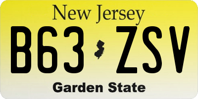NJ license plate B63ZSV