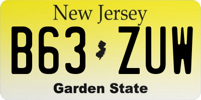 NJ license plate B63ZUW