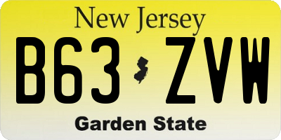 NJ license plate B63ZVW