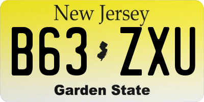 NJ license plate B63ZXU
