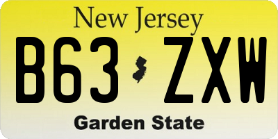 NJ license plate B63ZXW
