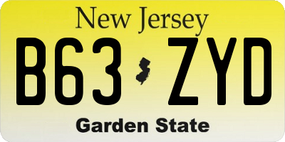 NJ license plate B63ZYD