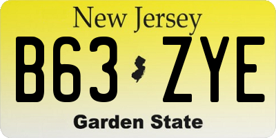 NJ license plate B63ZYE