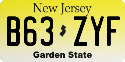 NJ license plate B63ZYF