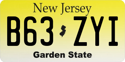 NJ license plate B63ZYI