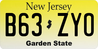 NJ license plate B63ZYO