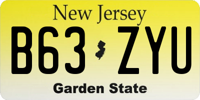 NJ license plate B63ZYU
