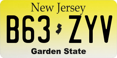 NJ license plate B63ZYV