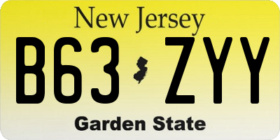 NJ license plate B63ZYY