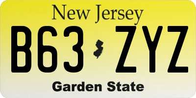NJ license plate B63ZYZ