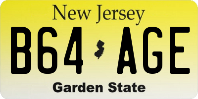 NJ license plate B64AGE