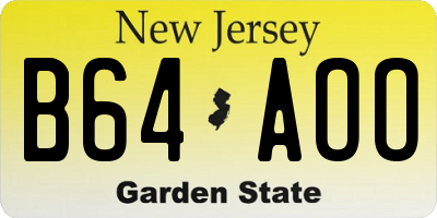NJ license plate B64AOO