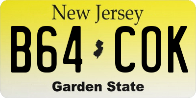 NJ license plate B64COK