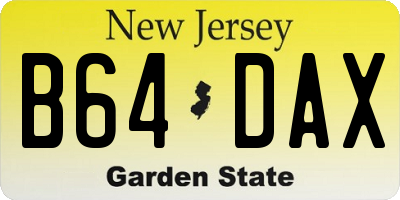 NJ license plate B64DAX