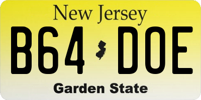 NJ license plate B64DOE