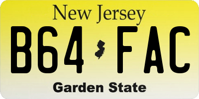 NJ license plate B64FAC