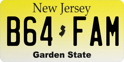 NJ license plate B64FAM