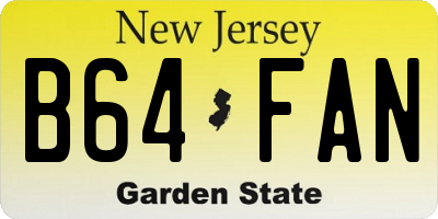 NJ license plate B64FAN