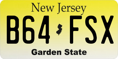 NJ license plate B64FSX