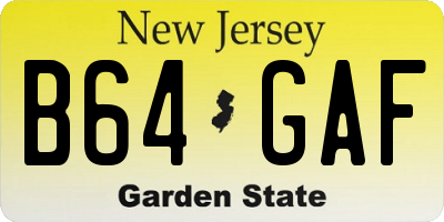 NJ license plate B64GAF