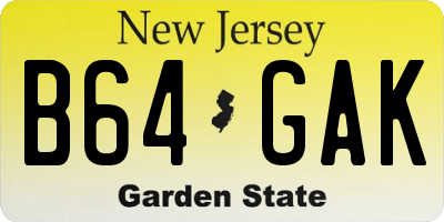 NJ license plate B64GAK
