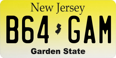 NJ license plate B64GAM
