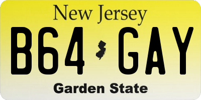 NJ license plate B64GAY