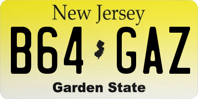 NJ license plate B64GAZ