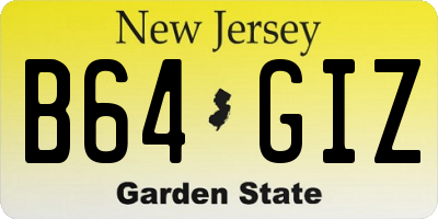 NJ license plate B64GIZ