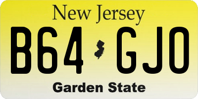NJ license plate B64GJO