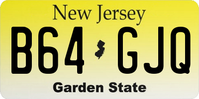 NJ license plate B64GJQ