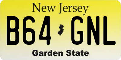 NJ license plate B64GNL