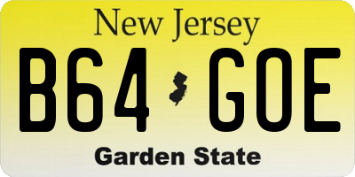 NJ license plate B64GOE
