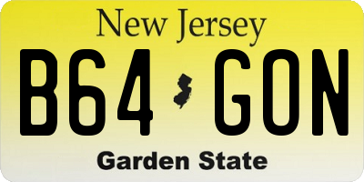 NJ license plate B64GON