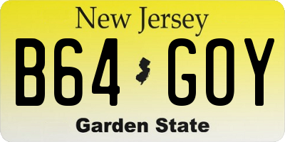 NJ license plate B64GOY