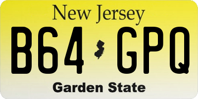 NJ license plate B64GPQ