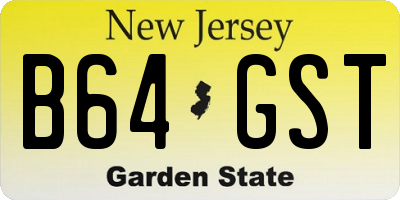 NJ license plate B64GST