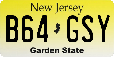 NJ license plate B64GSY