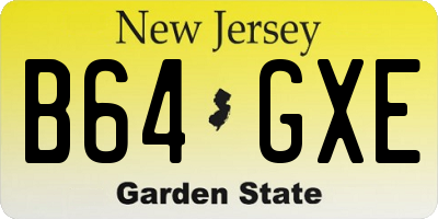 NJ license plate B64GXE