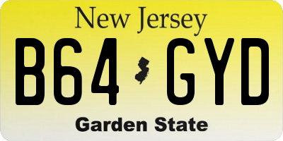 NJ license plate B64GYD