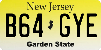 NJ license plate B64GYE
